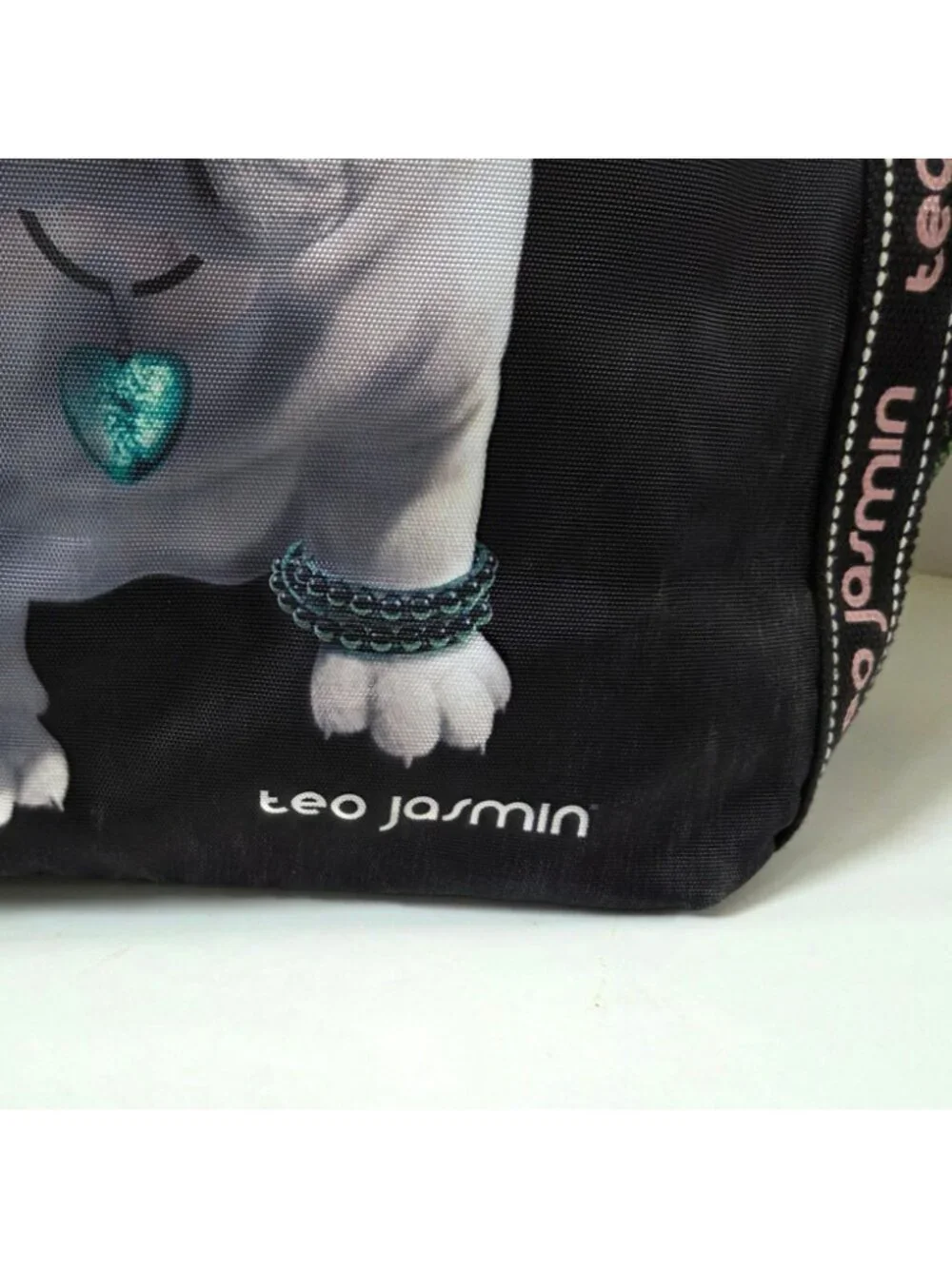 Teo Jasmin Tote Black French Bull Dog Whimsical Artsy Lightweight Zip Top Travel